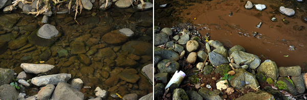 Left: Upstream reference site. Right: Upper pond discharge point.